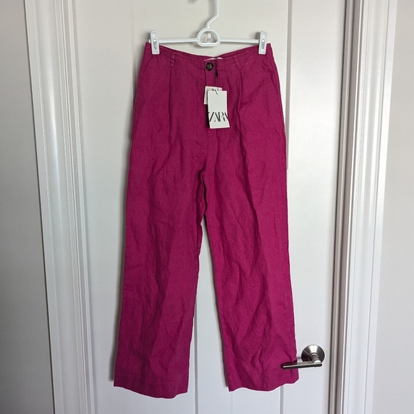 Zara 100% Linen Pants - Magenta Pink  sz 13-14 - Picture 1 of 6